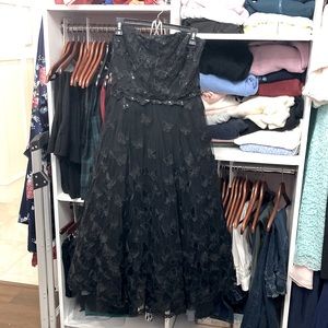 Marchesa Notte Rare Strapless Black Butterfly Tea Length Beaded Dress 12